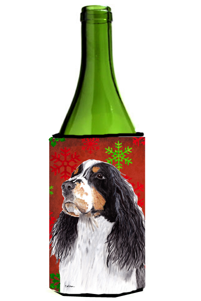 Springer Spaniel Snowflakes Holiday Christmas Wine bottle sleeve Hugger