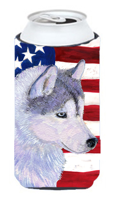 Usa American Flag With Siberian Husky Tall Boy bottle sleeve Hugger