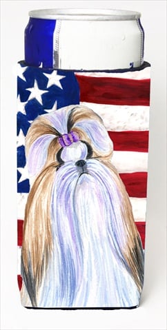 Usa American Flag With Shih Tzu Michelob Ultra bottle sleeves For Slim Cans