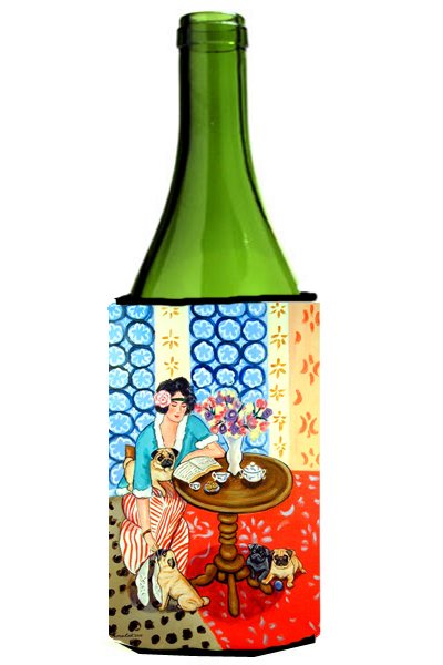 Picture of Carolines Treasures 7259LITERK Lady With Her Pug Wine bottle sleeve Hugger