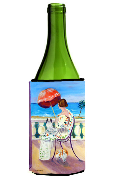 Picture of Carolines Treasures 7260LITERK Lady With Her Japanese Chin Wine bottle sleeve Hugger