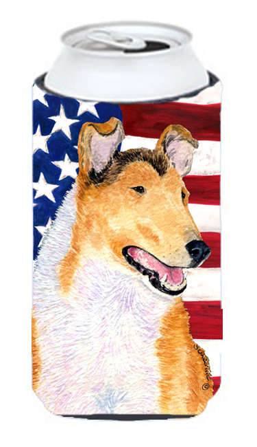 Usa American Flag With Collie Smooth Tall Boy bottle sleeve Hugger