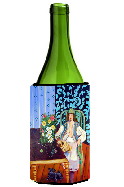 Picture of Carolines Treasures 7265LITERK Lady With Her Pug Wine bottle sleeve Hugger