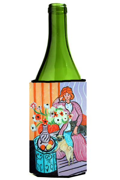 Picture of Carolines Treasures 7266LITERK Lady With Her Pug Wine bottle sleeve Hugger