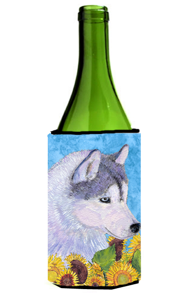 Siberian Husky In Summer Flowers Wine bottle sleeve Hugger - 24 Oz.