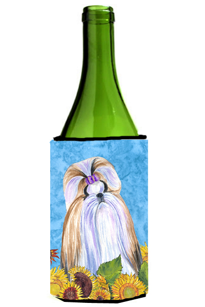 Shih Tzu In Summer Flowers Wine bottle sleeve Hugger - 24 Oz.