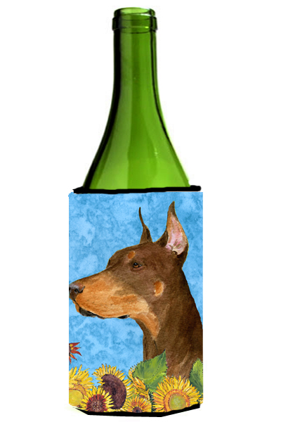Doberman In Summer Flowers Wine bottle sleeve Hugger - 24 Oz.
