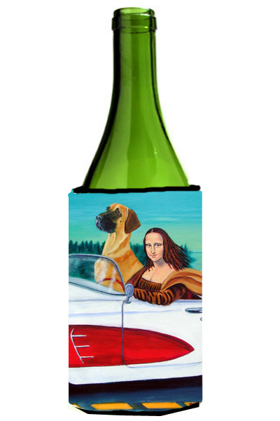 Picture of Carolines Treasures 7282LITERK Great Dane With Mona Lisa Wine bottle sleeve Hugger - 24 Oz.