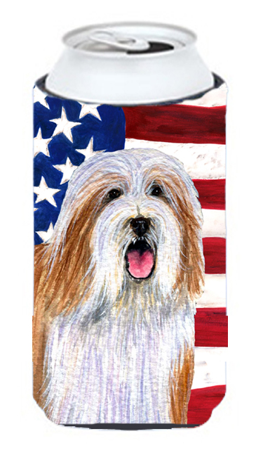 Usa American Flag With Bearded Collie Tall Boy bottle sleeve Hugger - 22 To 24 Oz.
