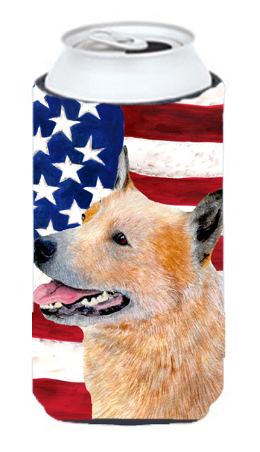 Usa American Flag With Australian Cattle Dog Tall Boy bottle sleeve Hugger - 22 To 24 Oz.