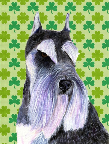 Schnauzer St. Patricks Day Shamrock Portrait Flag - Garden Size