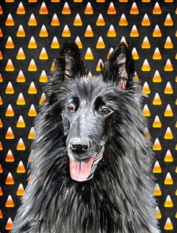 Belgian Sheepdog Candy Corn Halloween Portrait Flag Canvas - House Size