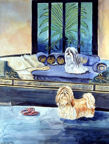 Shih Tzu Tan And Silver Flag Canvas - House Size