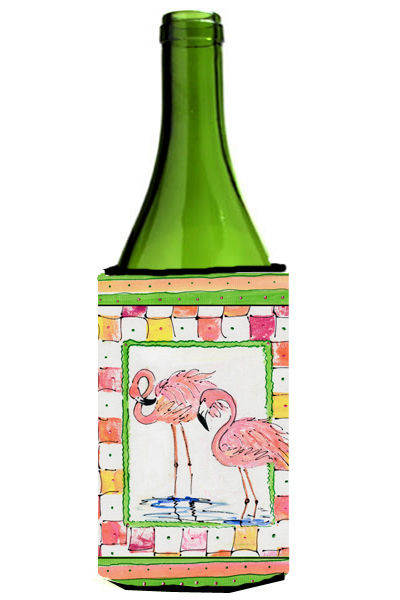 Picture of Carolines Treasures 8077LITERK Pair Of Pink Flamingos Wine bottle sleeve Hugger - 24 Oz.