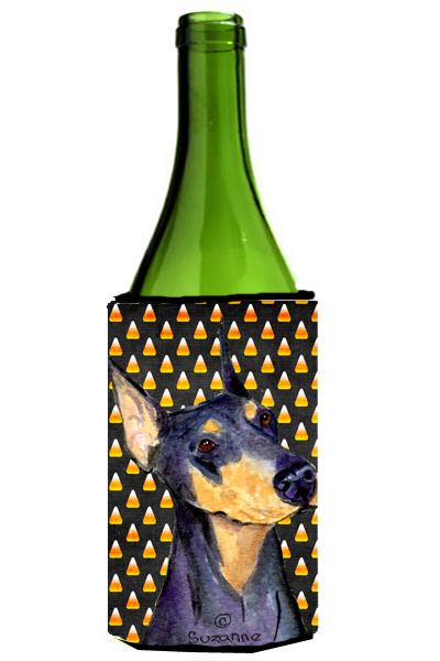 Doberman Candy Corn Halloween Portrait Wine bottle sleeve Hugger - 24 Oz.