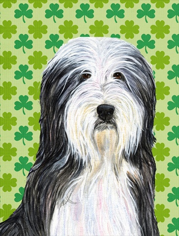 Bearded Collie St. Patrick's Day Shamrock Portrait Flag Canvas - House Size