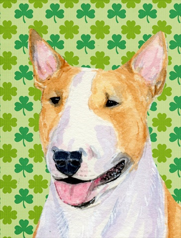 Bull Terrier St. Patrick's Day Shamrock Portrait Flag Canvas - House Size
