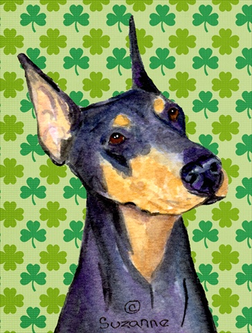 Doberman St. Patricks Day Shamrock Portrait Flag Canvas - House Size