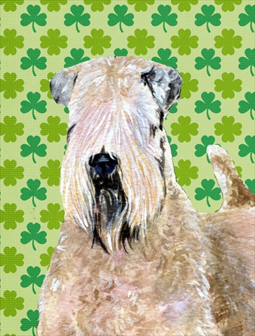 Wheaten Terrier Soft Coated St. Patricks Day Shamrock Flag Canvas - House Size