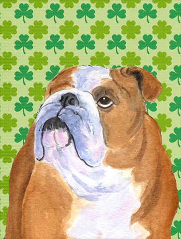 Bulldog English St. Patricks Day Shamrock Flag Canvas - House Size