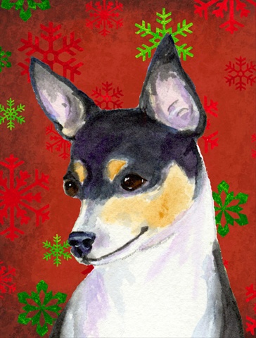 Picture of Carolines Treasures SS4725CHF Chihuahua Red And Green Snowflakes Holiday Christmas Flag Canvas - House Size