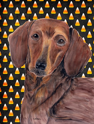 Dachshund Candy Corn Halloween Portrait Flag Canvas - House Size