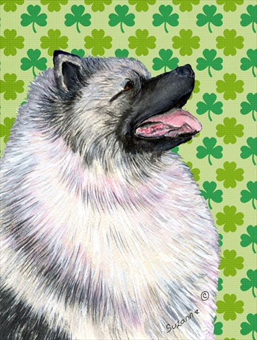 Keeshond St. Patricks Day Shamrock Portrait Flag - Garden Size