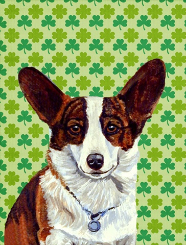 Corgi St. Patricks Day Shamrock Portrait Flag - Garden Size