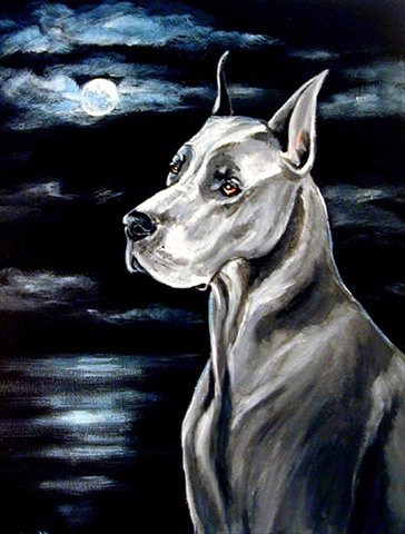 Great Dane In The Moonlight Flag Canvas - House Size
