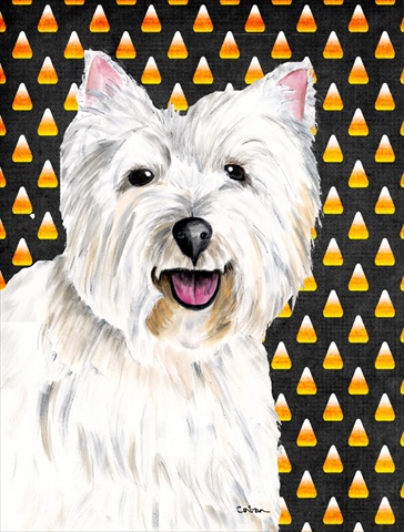 Westie Candy Corn Halloween Portrait Flag - Garden Size