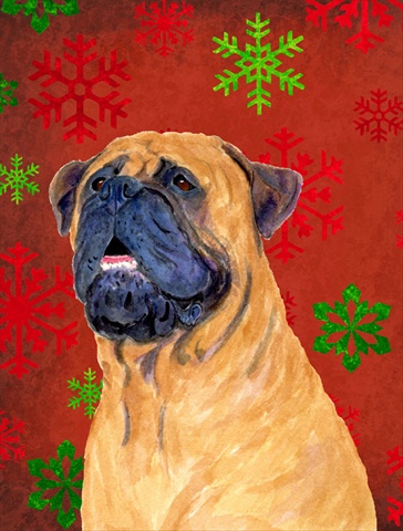Picture of Carolines Treasures SS4727CHF Mastiff Red And Green Snowflakes Holiday Christmas Flag Canvas - House Size