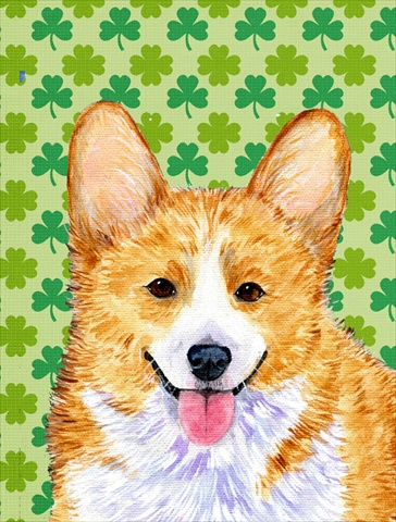 Corgi St. Patricks Day Shamrock Portrait Flag Canvas - House Size