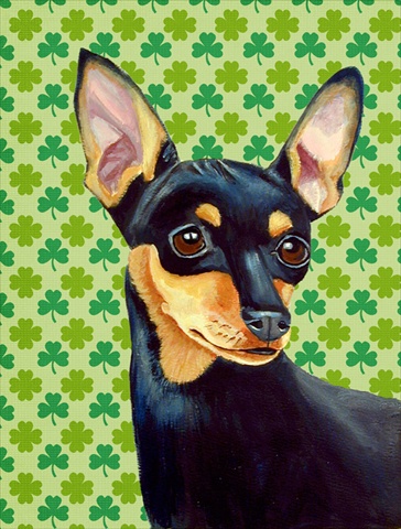 Min Pin St. Patricks Day Shamrock Portrait Flag - Garden Size