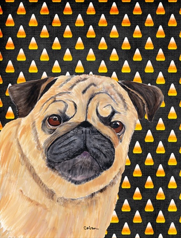 Pug Candy Corn Halloween Portrait Flag - Garden Size
