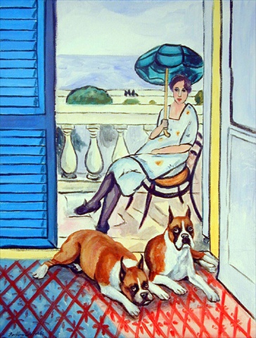 Lady With Her Boxer Flag - Garden Size