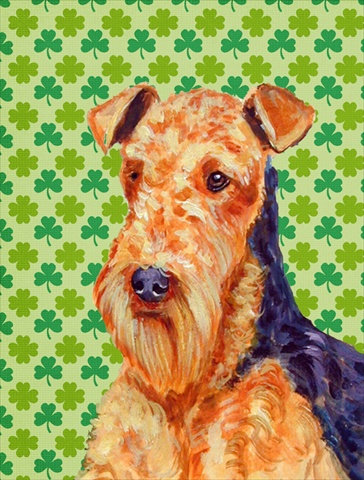 Airedale St. Patricks Day Shamrock Portrait Flag - Garden Size