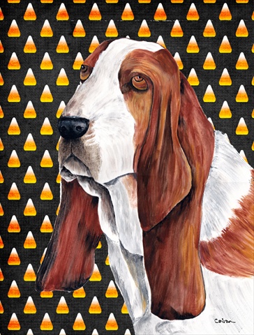 Basset Hound Candy Corn Halloween Portrait Flag - Garden Size