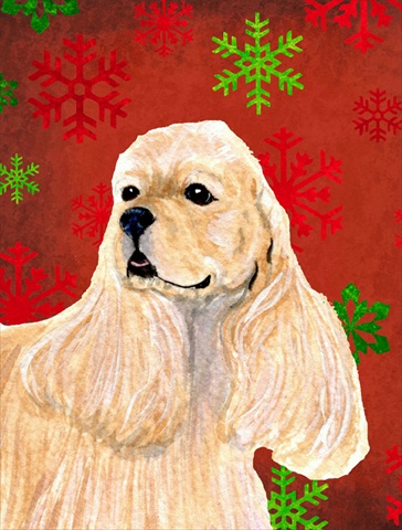 Buff Cocker Spaniel Red Green Snowflakes Christmas Flag - Garden Size