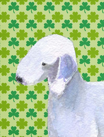 Bedlington Terrier St. Patricks Day Shamrock Portrait Flag Canvas - House Size
