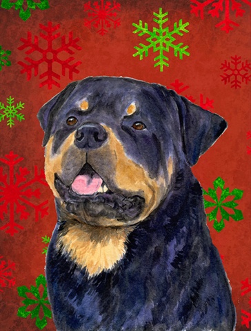 Picture of Carolines Treasures SS4731CHF Rottweiler Red And Green Snowflakes Holiday Christmas Flag Canvas - House Size