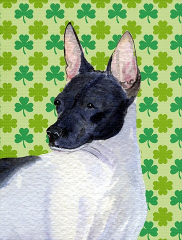 Rat Terrier St. Patricks Day Shamrock Portrait Flag - Garden Size