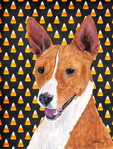 Basenji Candy Corn Halloween Portrait Flag - Garden Size