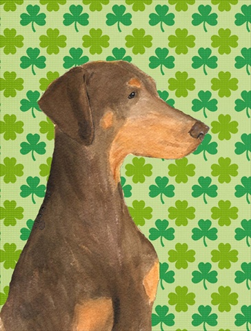 Doberman St. Patricks Day Shamrock Portrait Flag - Garden Size