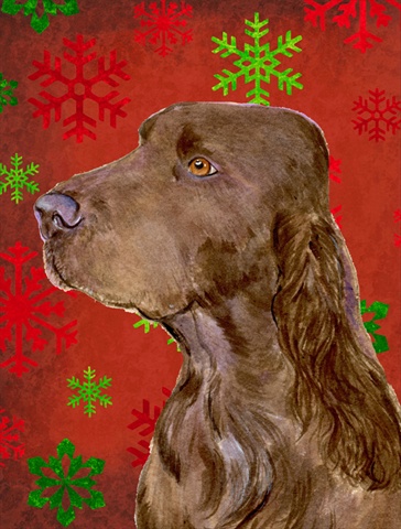 Picture of Carolines Treasures SS4732CHF Field Spaniel Red And Green Snowflakes Holiday Christmas Flag Canvas - House Size