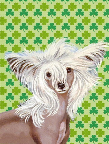 Chinese Crested St. Patricks Day Shamrock Portrait Flag - Garden Size