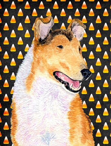 Picture of Carolines Treasures SS4263CHF Collie Smooth Candy Corn Halloween Portrait Flag Canvas - House Size