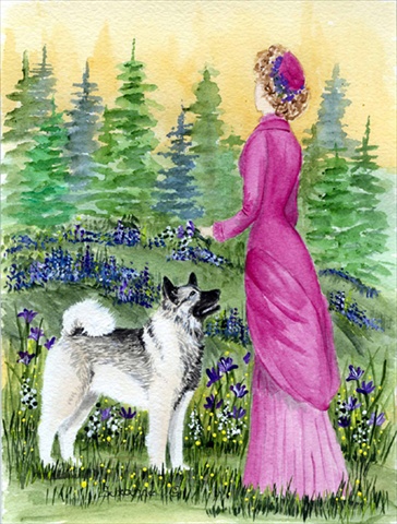 Lady With Her Norwegian Elkhound Flag - Garden Size