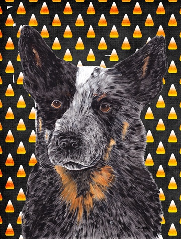 Australian Cattle Dog Candy Corn Halloween Portrait Flag Canvas - House Size