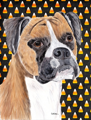 Boxer Fawn Uncropped Ears Candy Corn Halloween Portrait Flag - Garden Size