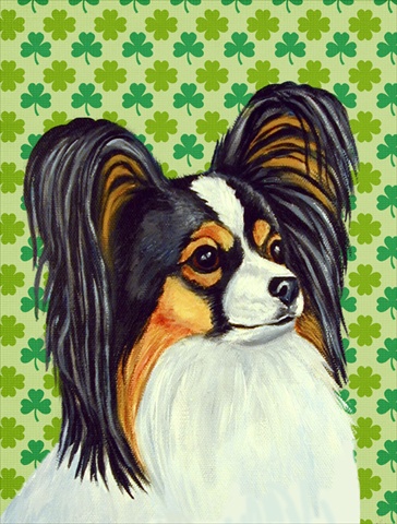 Papillon St. Patricks Day Shamrock Portrait Flag - Garden Size
